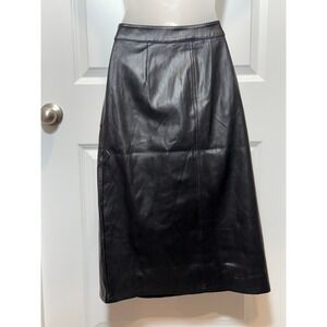 Canyon Retreat Black Faux Leather Midi Skirt Button Front Pockets 10 Womens‎